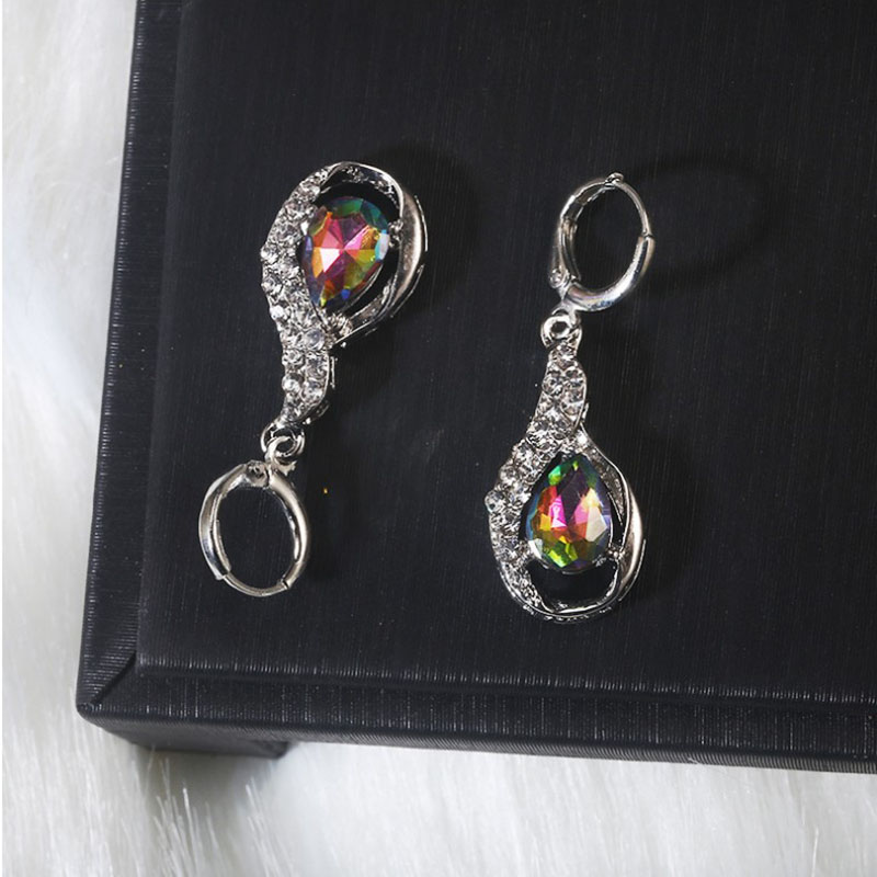 Foreign Trade Wish Colorful Topaz Rhinestone Earrings Female European and American Water Drop-Shaped