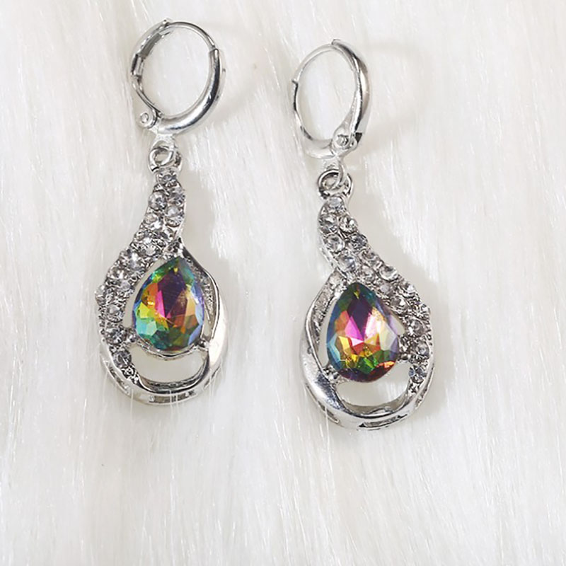 Foreign Trade Wish Colorful Topaz Rhinestone Earrings Female European and American Water Drop-Shaped