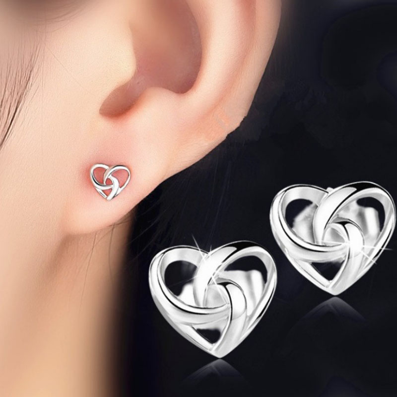 Wish Amazon Korean Style Zinc Alloy Female Temperament Personality Interwoven Love Heart Stud Earrin