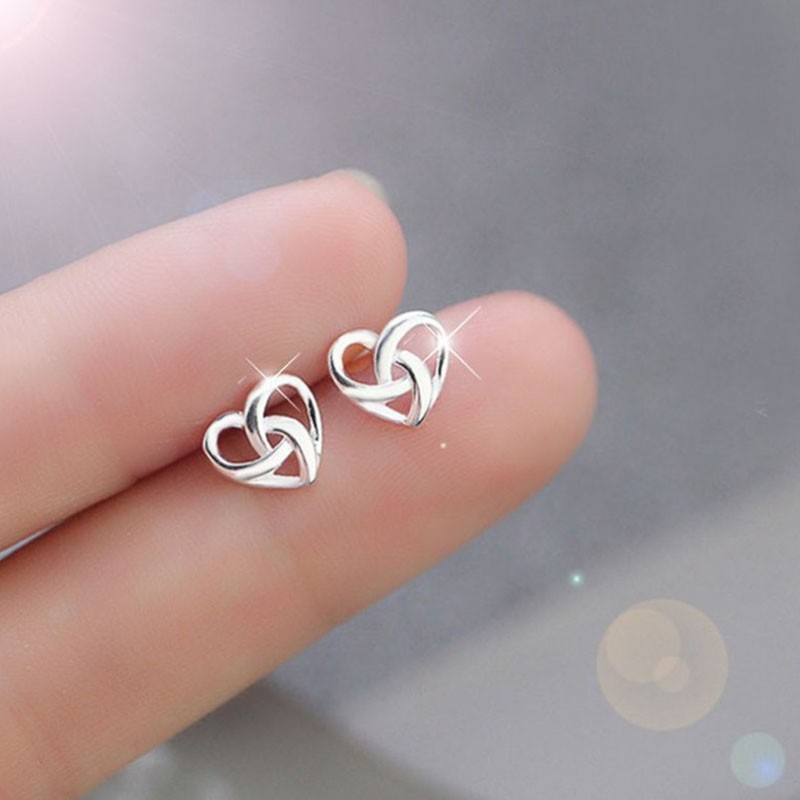 Wish Amazon Korean Style Zinc Alloy Female Temperament Personality Interwoven Love Heart Stud Earrin