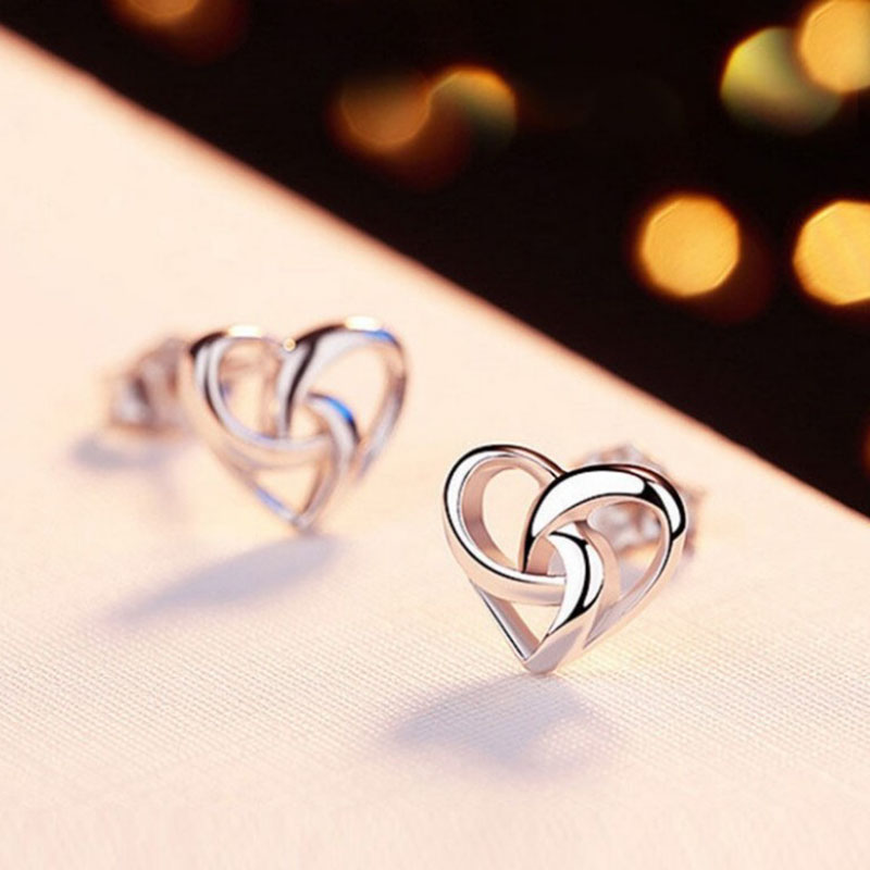 Wish Amazon Korean Style Zinc Alloy Female Temperament Personality Interwoven Love Heart Stud Earrin