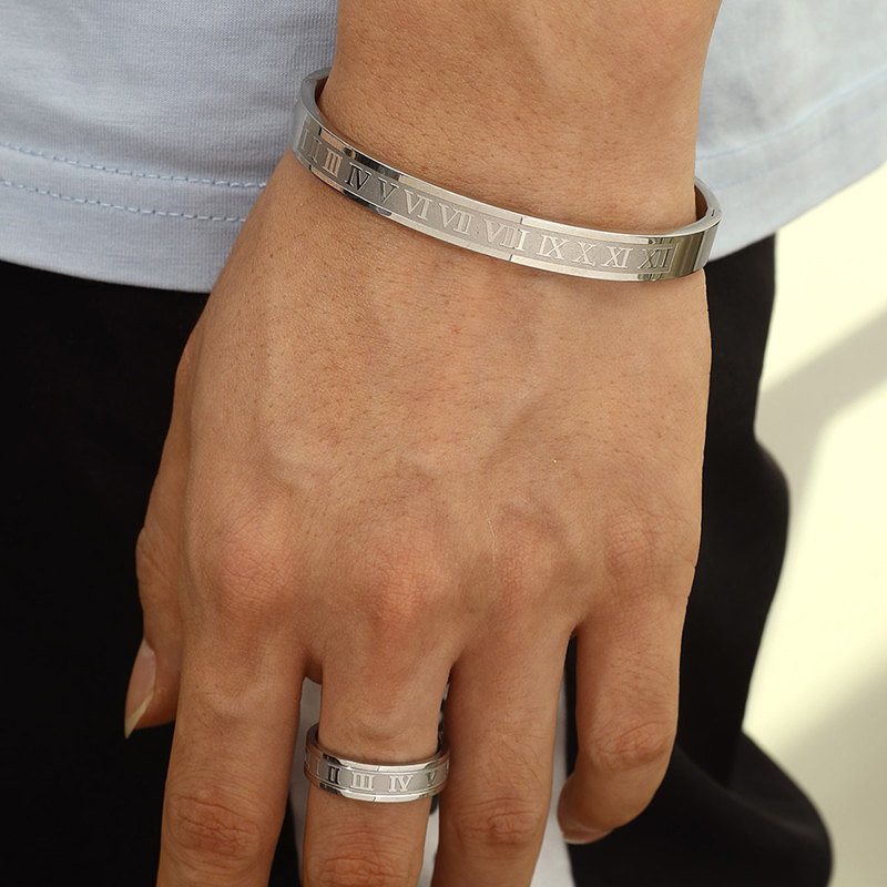 Fashion Fashion Ornament Stainless Steel Roman Numerals Ring Bracelet Set