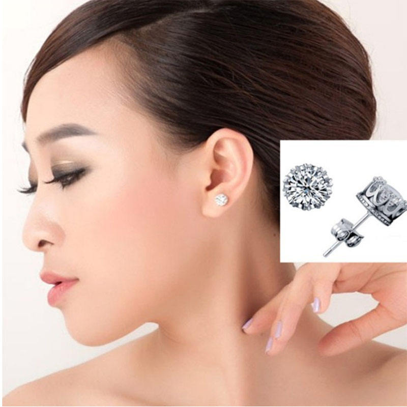 Fashion Korean Crown Stud Earrings with Diamonds Jewelry Wholesale Alloy Jewelry Zircon Earrings Fac