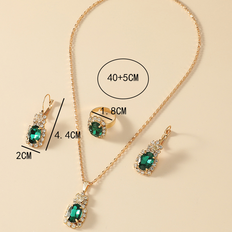 Diamond Gem Oval Pendant Set Necklace Earring Ring