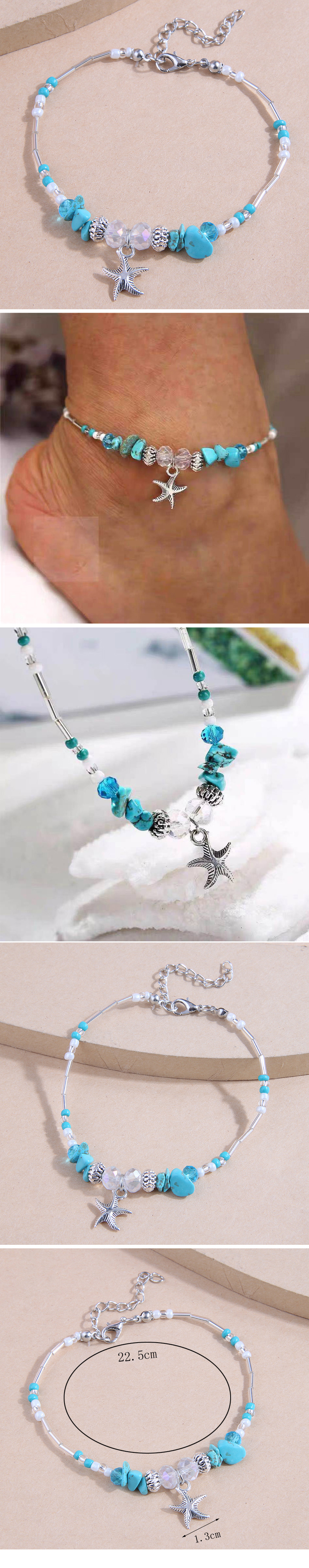 European and American Fashion Simple Metal Starfish Turquoise Temperament Personality Anklet