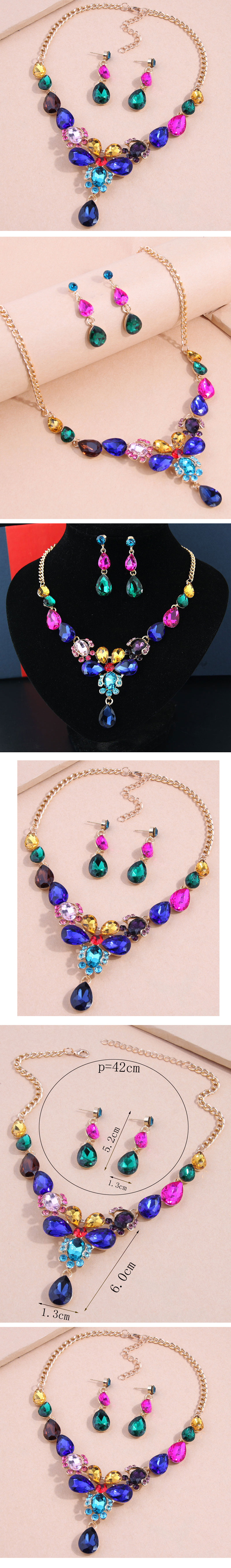 Fashion Simple Flower Water Drop Bridal Accessories Short Alloy Necklace Earrings Set