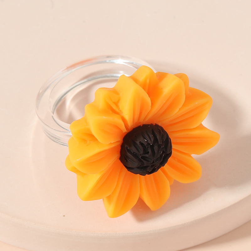 Fashion Cute Yellow Black Sunflower Resin Ring