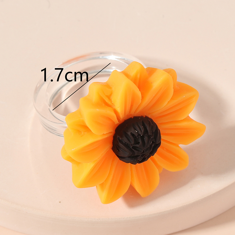 Fashion Cute Yellow Black Sunflower Resin Ring