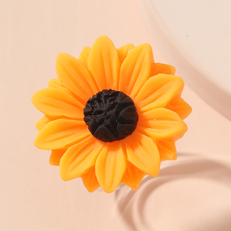 Fashion Cute Yellow Black Sunflower Resin Ring