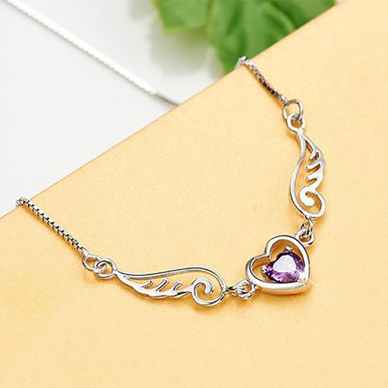 Fashion Zircon Angel Wings Heart Alloy Clavicle Chain Ornament
