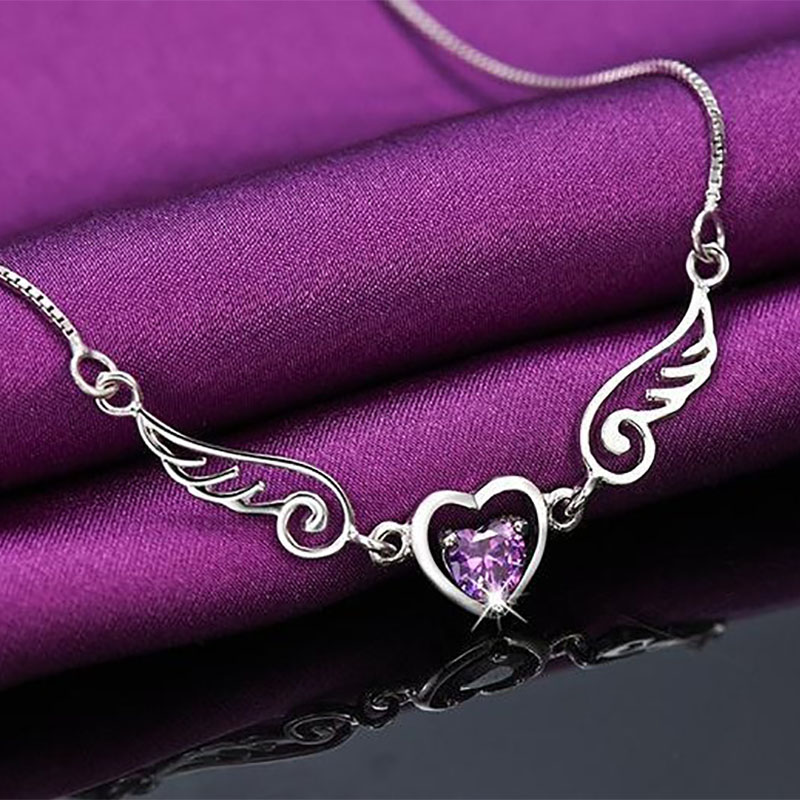 Fashion Zircon Angel Wings Heart Alloy Clavicle Chain Ornament