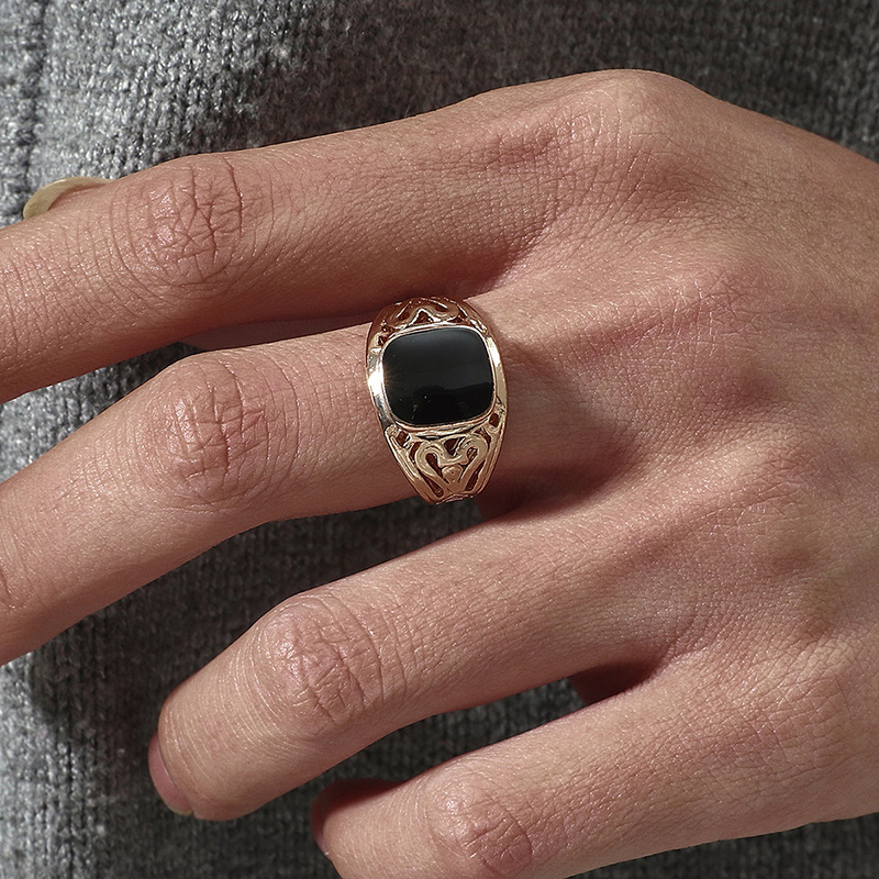 Fashion Menu0027s Geometric Shape Hollow Carved Drop Oil Alloy Ring