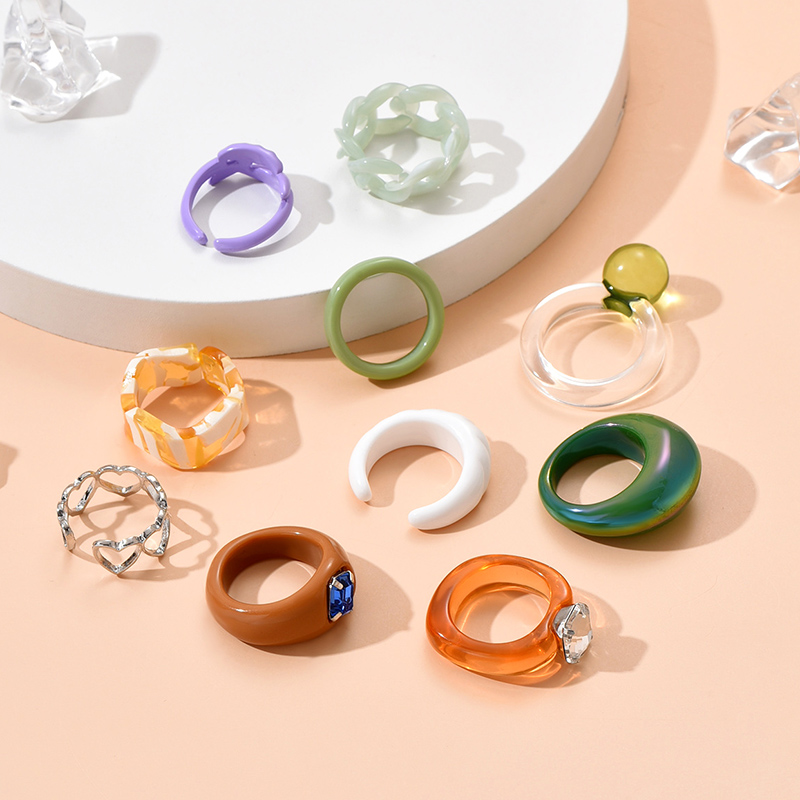 Fashion New Simple Colorful Shiny Resin Acrylic Ring Set