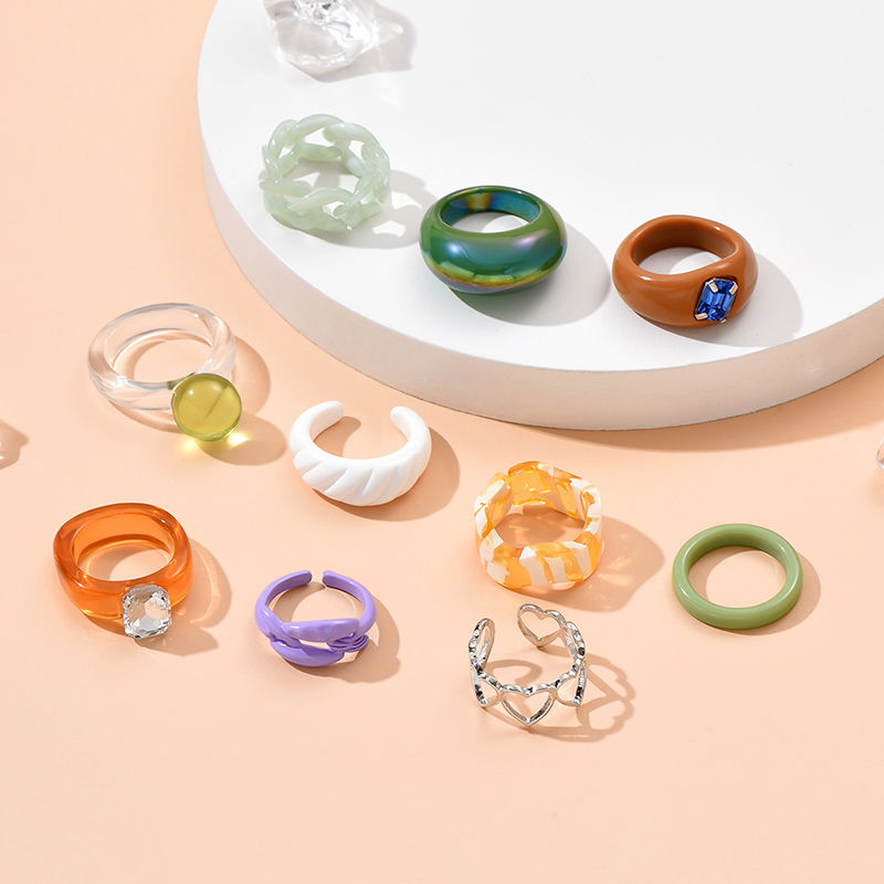 Fashion New Simple Colorful Shiny Resin Acrylic Ring Set