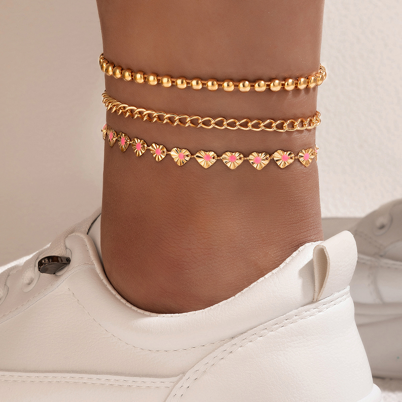 New Bohemian Alloy Double-Circle Anklet Fashion Color Diamond Tassel Multi-Layer Foot Ornaments