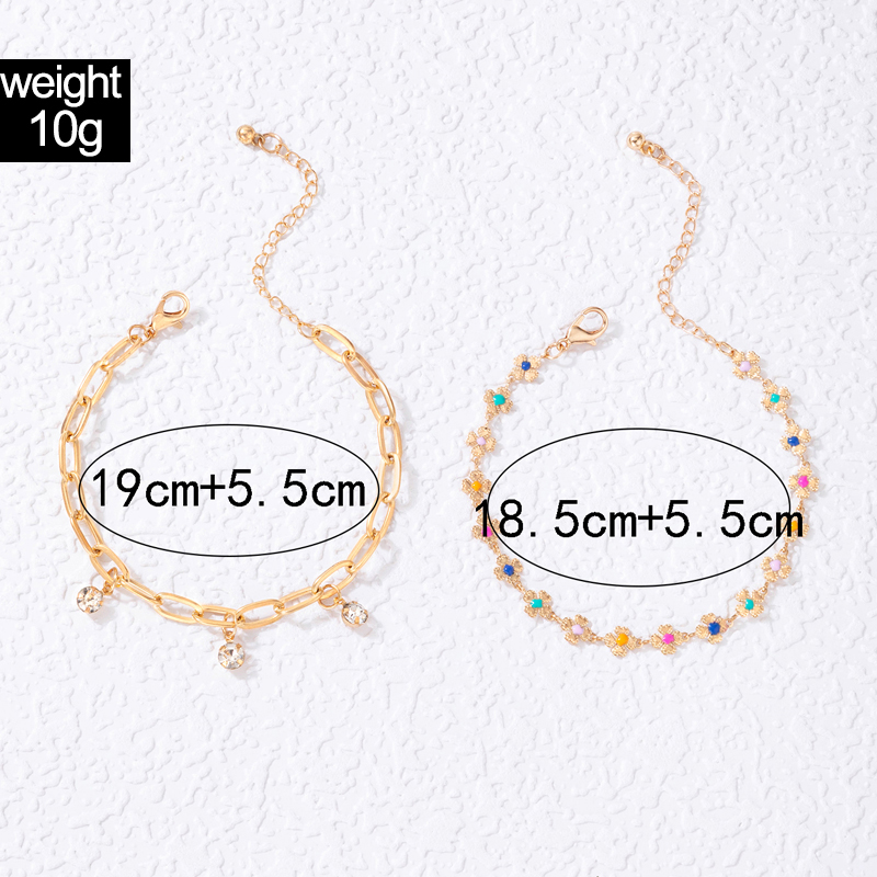 New Bohemian Alloy Double-Circle Anklet Fashion Color Diamond Tassel Multi-Layer Foot Ornaments