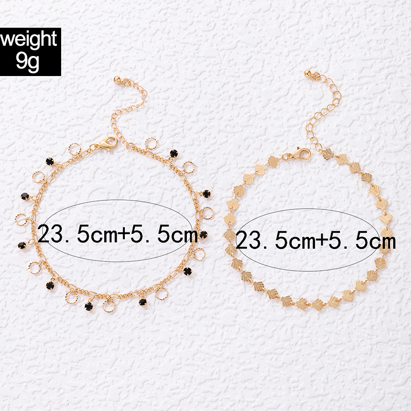 New Bohemian Alloy Double-Circle Anklet Fashion Color Diamond Tassel Multi-Layer Foot Ornaments