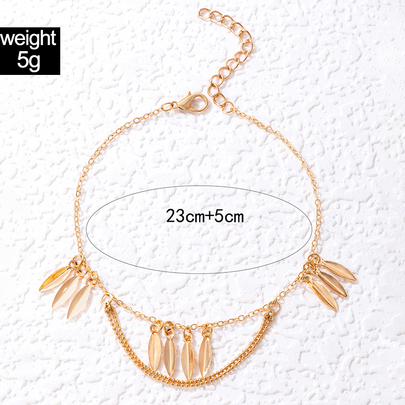 New Bohemian Alloy Double-Circle Anklet Fashion Color Diamond Tassel Multi-Layer Foot Ornaments