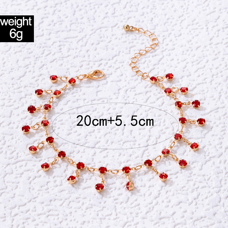 New Bohemian Alloy Double-Circle Anklet Fashion Color Diamond Tassel Multi-Layer Foot Ornaments