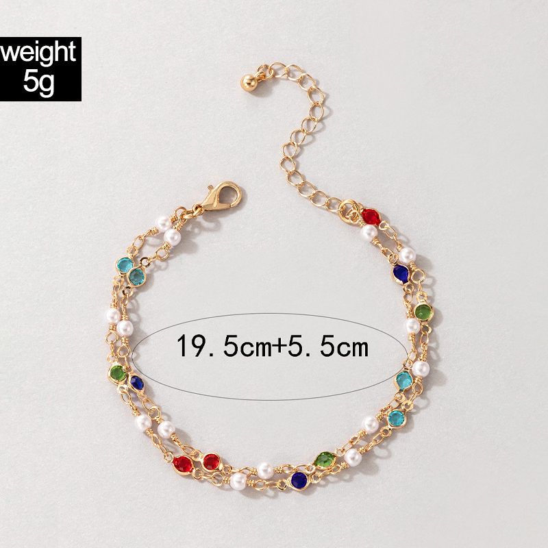 New Bohemian Alloy Double-Circle Anklet Fashion Color Diamond Tassel Multi-Layer Foot Ornaments