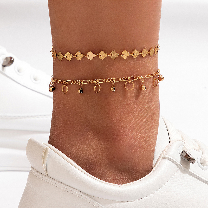 New Bohemian Alloy Double-Circle Anklet Fashion Color Diamond Tassel Multi-Layer Foot Ornaments