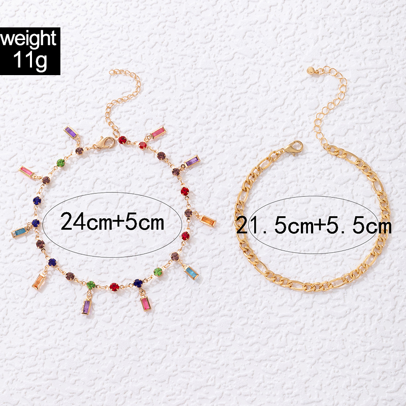 New Bohemian Alloy Double-Circle Anklet Fashion Color Diamond Tassel Multi-Layer Foot Ornaments