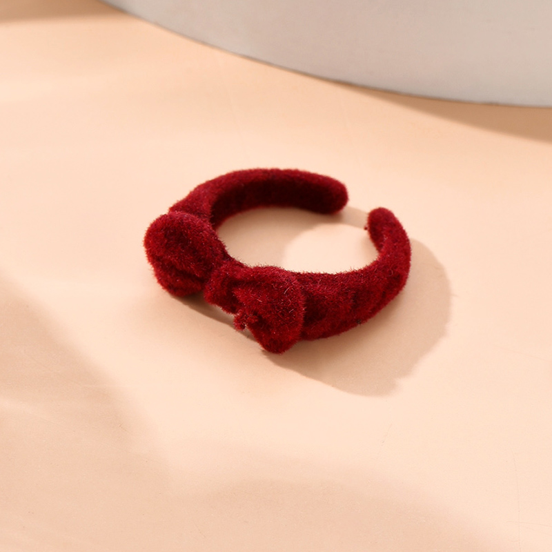 Fashion Cute Sweet Simple Girlish Silk Velvet Flocking Bow Resin Open Ring