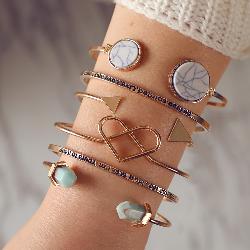 Fashion Jewelry Alloy Heart Shaped Shell Geometric Chain Bracelet Match Sets