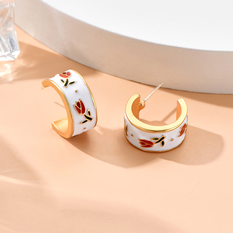 Fashion Retro Tulip Milk Tea round Earrings Alloy Print