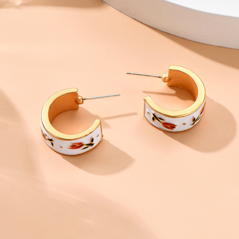 Fashion Retro Tulip Milk Tea round Earrings Alloy Print