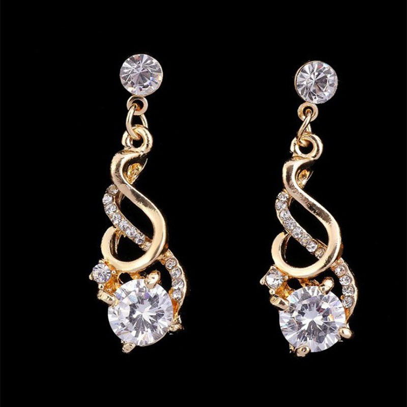 Ornament Fashion Zircon Crystal Pendant Necklace Two-Piece Earrings Set Bridal Accessories