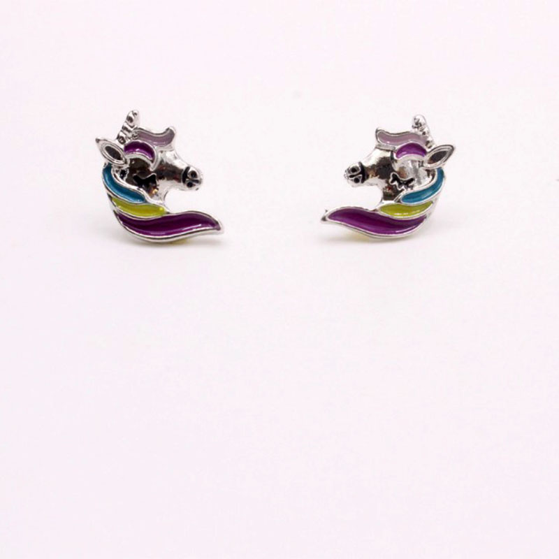 Fashion Ornament Unicorn Necklace Colorful Pony Clavicle Chain Earings Alloy Set