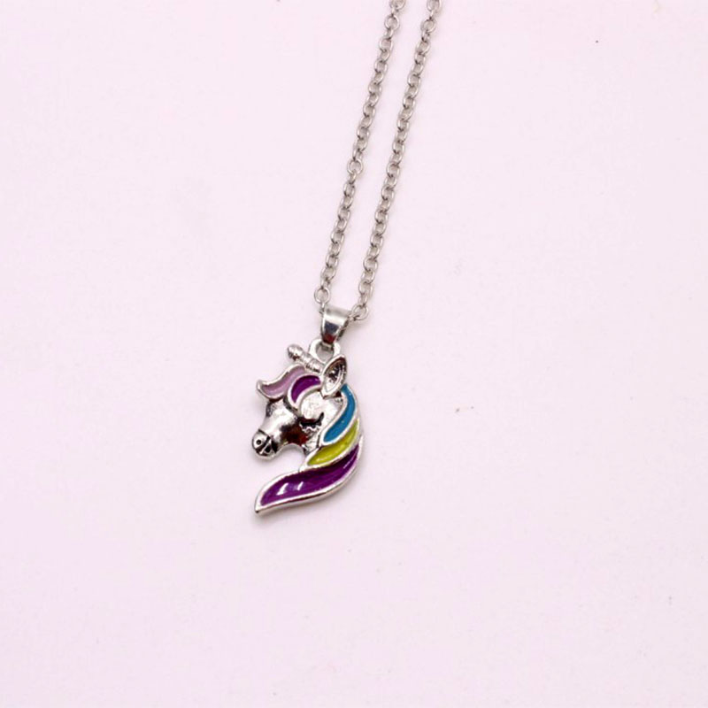 Fashion Ornament Unicorn Necklace Colorful Pony Clavicle Chain Earings Alloy Set