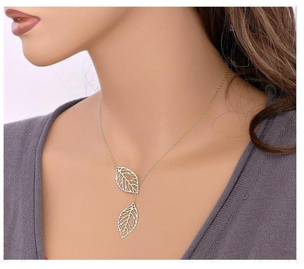 fashion single layer hollow leaf pendant alloy necklace