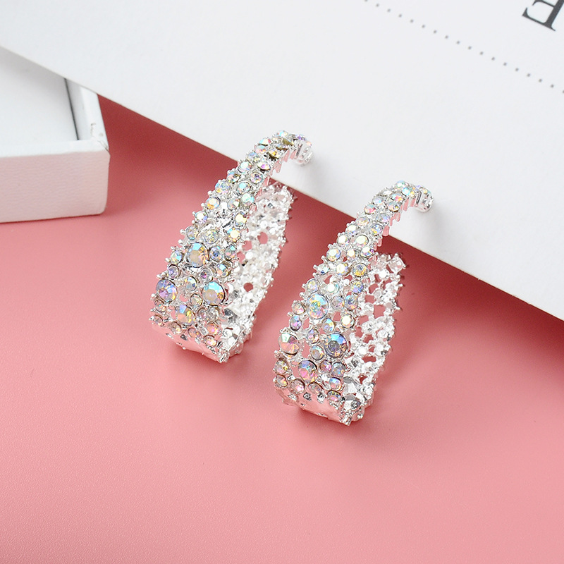 Fashion Fine Ornament Colorful Crystals U-Shaped Alloy Stud Earrings