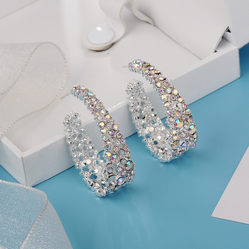 Fashion Fine Ornament Colorful Crystals U-Shaped Alloy Stud Earrings