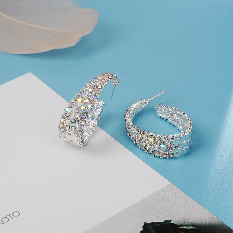 Fashion Fine Ornament Colorful Crystals U-Shaped Alloy Stud Earrings