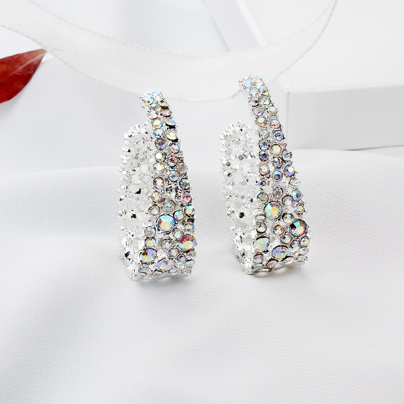 Fashion Fine Ornament Colorful Crystals U-Shaped Alloy Stud Earrings