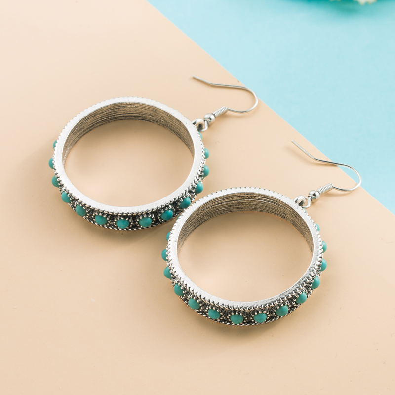 simple style round inlaid Turquoise pendant Earrings