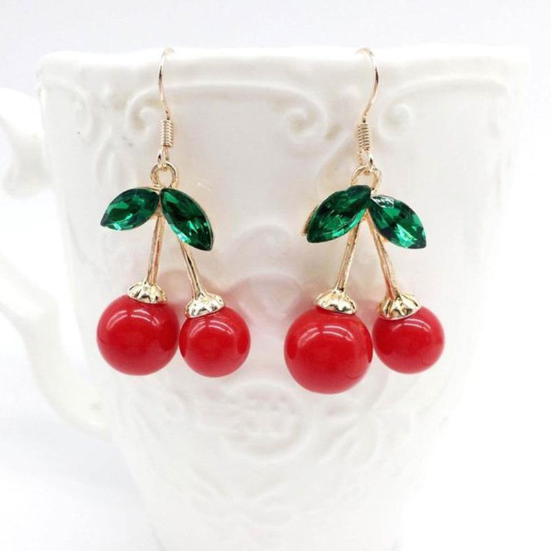 Fashion Ornament Sweet Crystal Cherry-Shaped Earrings