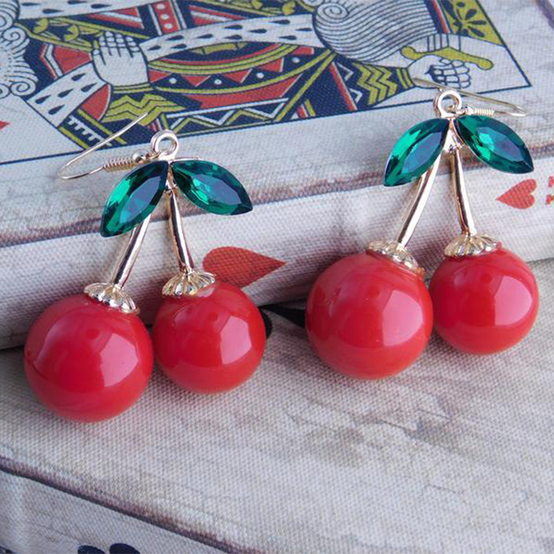 Fashion Ornament Sweet Crystal Cherry-Shaped Earrings