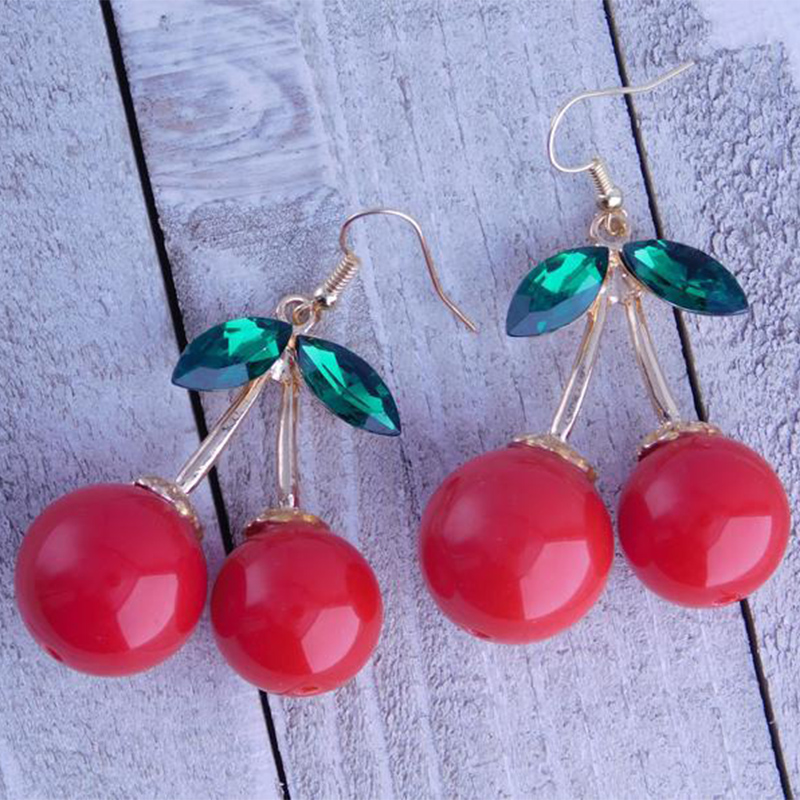 Fashion Ornament Sweet Crystal Cherry-Shaped Earrings