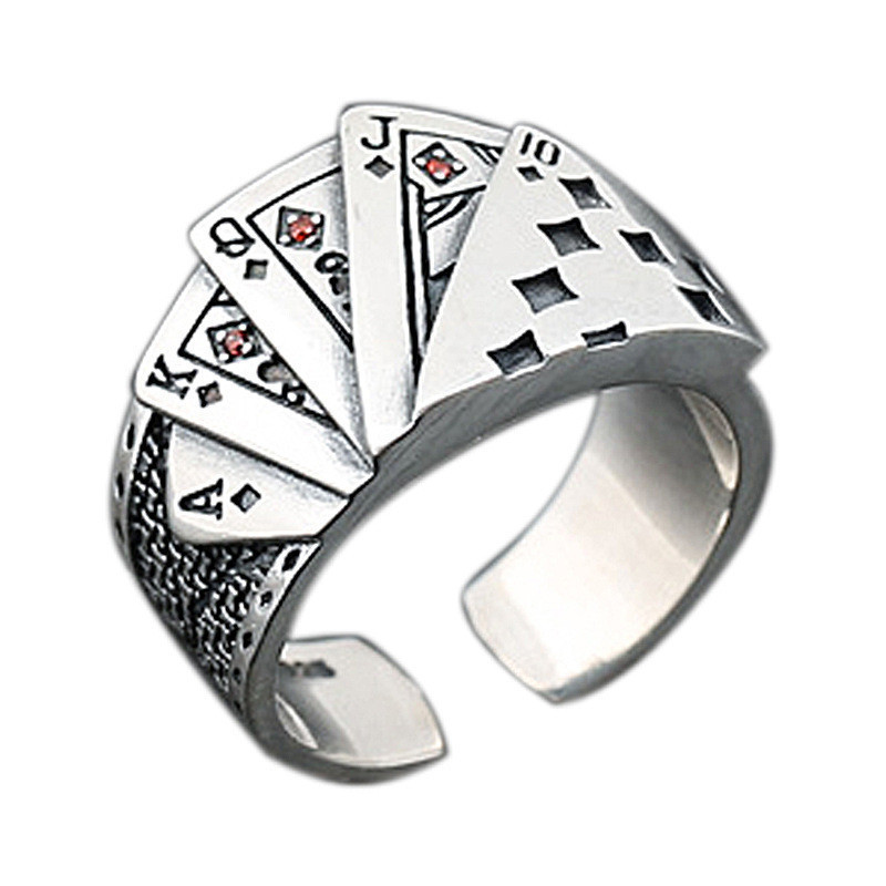 Retro style Playing Card shape alloy open Ring