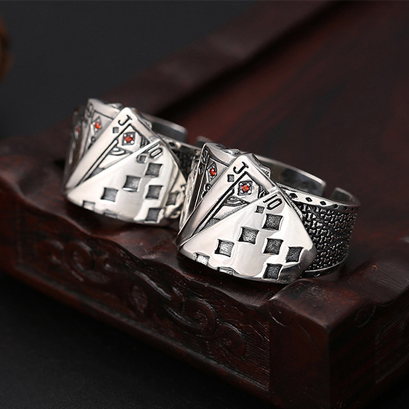 Retro style Playing Card shape alloy open Ring