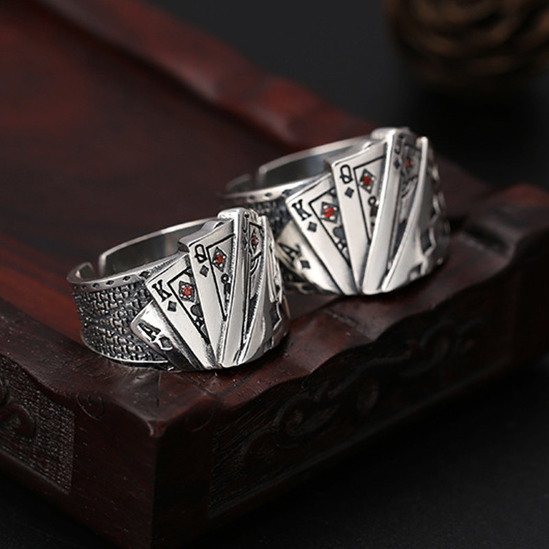 Retro style Playing Card shape alloy open Ring