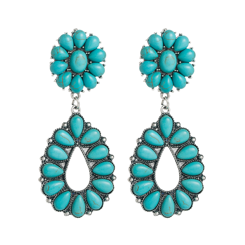 Fashion Water Drop Pendant Turquoise Alloy Long Earrings