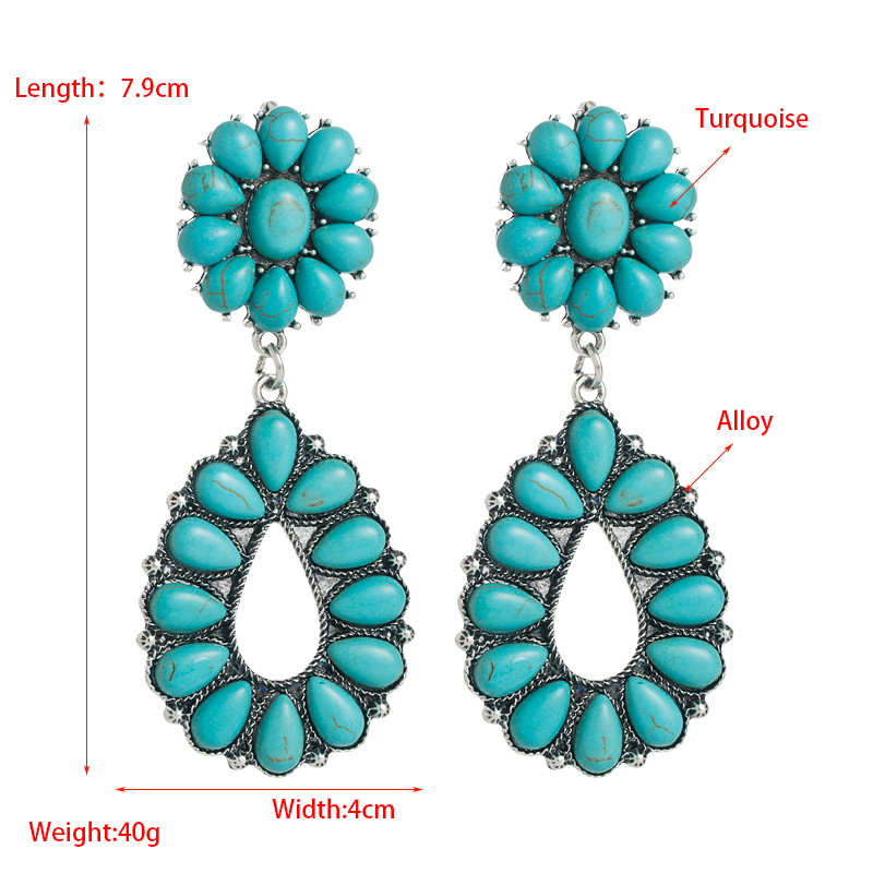 Fashion Water Drop Pendant Turquoise Alloy Long Earrings