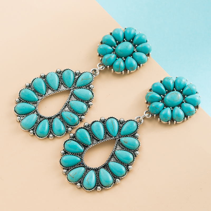 Fashion Water Drop Pendant Turquoise Alloy Long Earrings