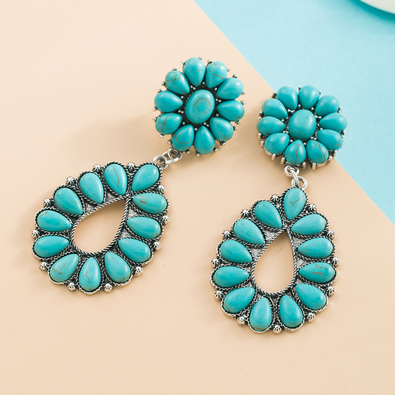 Fashion Water Drop Pendant Turquoise Alloy Long Earrings