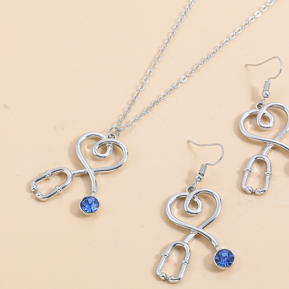2022 New Nurse Stethoscope shape pendant Necklace Earring Suit Nurse Day Gift